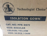 Box of 50 Yellow Isolation Gown, Elastic Wrist Fluid Resistant, SKBAWA-s032