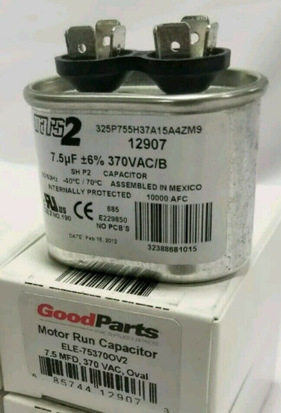 1(One) Good Parts MOTOR RUN CAPACITOR ELE-75370OV2 7.5MFD, 370VAC, SKBAWA-b115