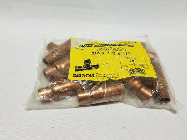 10pcs, Excel Copper Pressure Fittings 3/4" ×1/2" × 1/2" C×C×C Tee, SKBAWA-B017