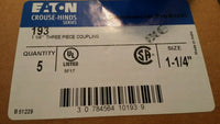 5 pcs, Eaton CROUSE-HINDS 193, 1-1/4 3PC CONDUIT COUPLING, SKBAWA-b503