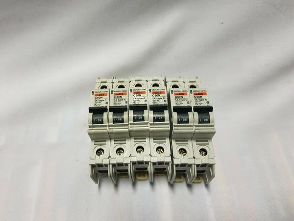 Lot of 6 Merlin Gerin Multi9 C60N - 1A Type C guaranteed function, SKBAWA-c023