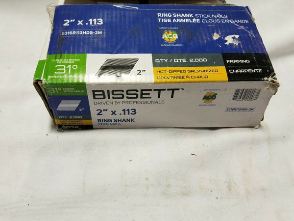 Box of 2,000 Bissett Ring Shank Framing Stick Nails 2"× .113 (31°), SKBAWA-B561