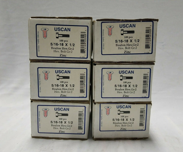 Lot of 600 USCAN 5/16-18 x 1/2" ZINC Hex Head Bolts GR:2, SKBAWA-B523