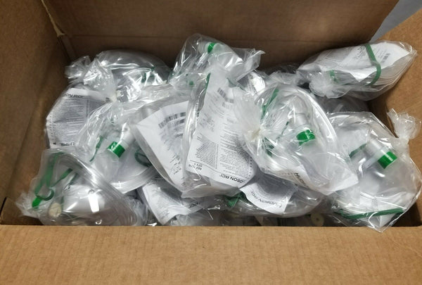 Box of 50 Hudson 1059 Adult Non Rebreathing Mask, safety vent Clear, SKBAWA-s037