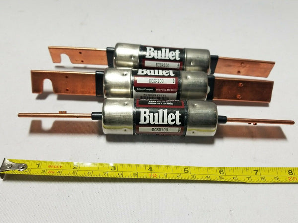 Lot of 3 Bullet ECSR 100 Amp, Fuse, Class RK5 Dual Element, 600V, SKBAWA-B034