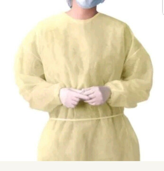 Box of 50 Yellow Isolation Gown, Elastic Wrist Fluid Resistant, SKBAWA-s032