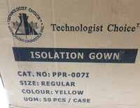 Box of 50 Yellow Isolation Gown, Elastic Wrist Fluid Resistant, SKBAWA-s032