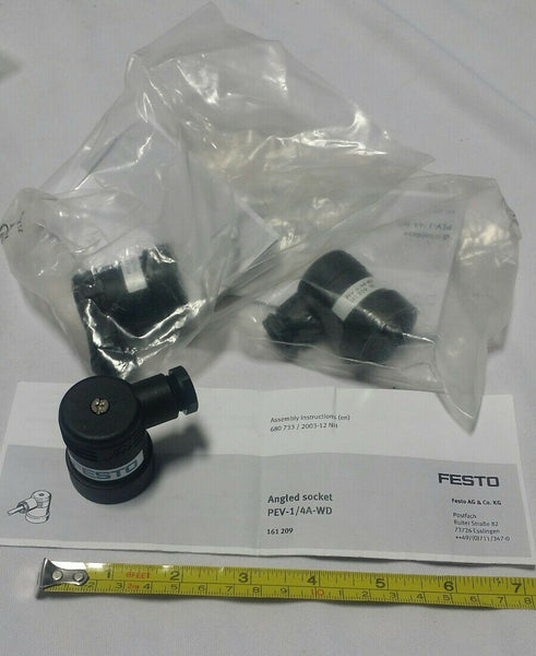 Lot of 3 (three) Festo 161208, PEV-1/4A-WD, Angled Plug Socket, SKBAWA-b535