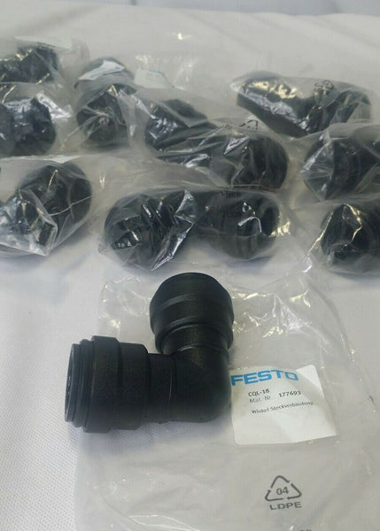 Lot of 10 (Ten) Festo CQL-18, 177693, Push in L Connector, SKBAWA-b535