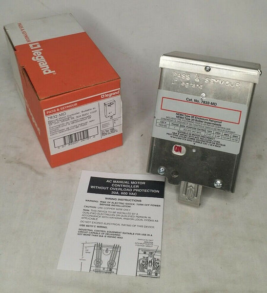 PASS & SEYMOUR , 7832-MD, 30AMP, 600V, 2P, 1PH, MOTOR CONTROLLER, SKBAWA-B040