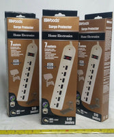 Lot of 3, Woods, 7-Outlet, Surge Protector, 510Joules 6ft cord 45200 skbawa-s038