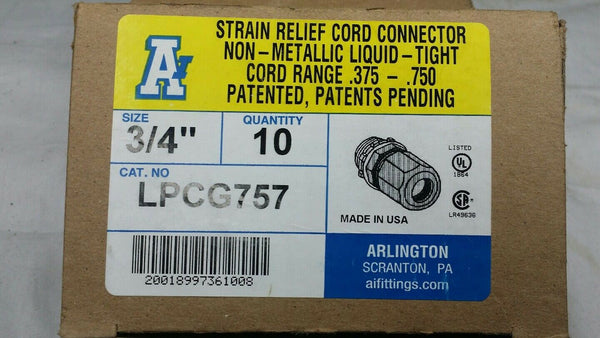 10pcs, Arlington, LPCG757 Strain Relief Cord Connector, 3/4 Inch, SKBAWA-B004