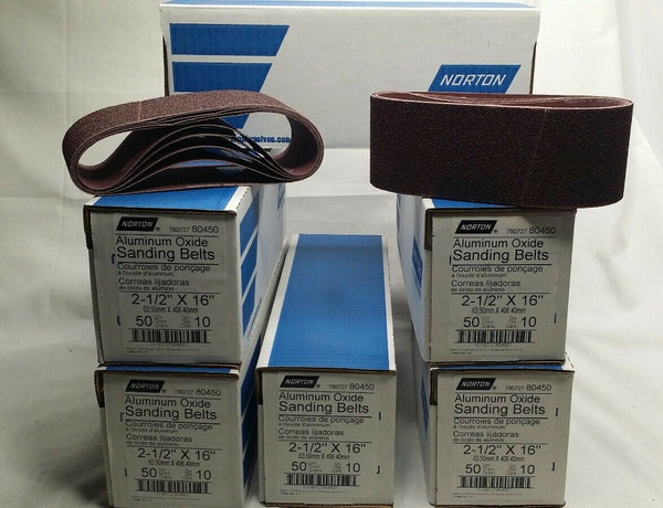 60 PCS, Norton Aluminum Oxide Sanding Belt, 2 1/2" × 16", 50 Grit, SKBAWA-B065