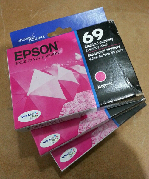 3x Epson 69 Dura brite ultra, C13T069320 magenta ink cartridges OEM, skbawa-b081