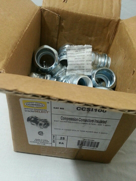 25pcs Hubbell CCSI100, EMT COMPRESSION CONNECTORS INSULATED I.00in, skbawa-c014
