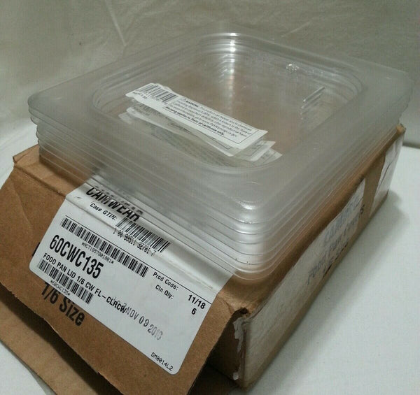 6pack Cambro 60CWC135 Camwear 1/6 Size Clear Polycarbonate Flat Lid, SKBAWA-b057