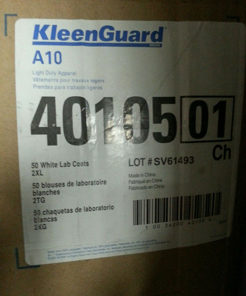 50pcs KleenGuard A10, 40105-01 White Lab Coats, size 2XL,  SKBAWA-nnnn